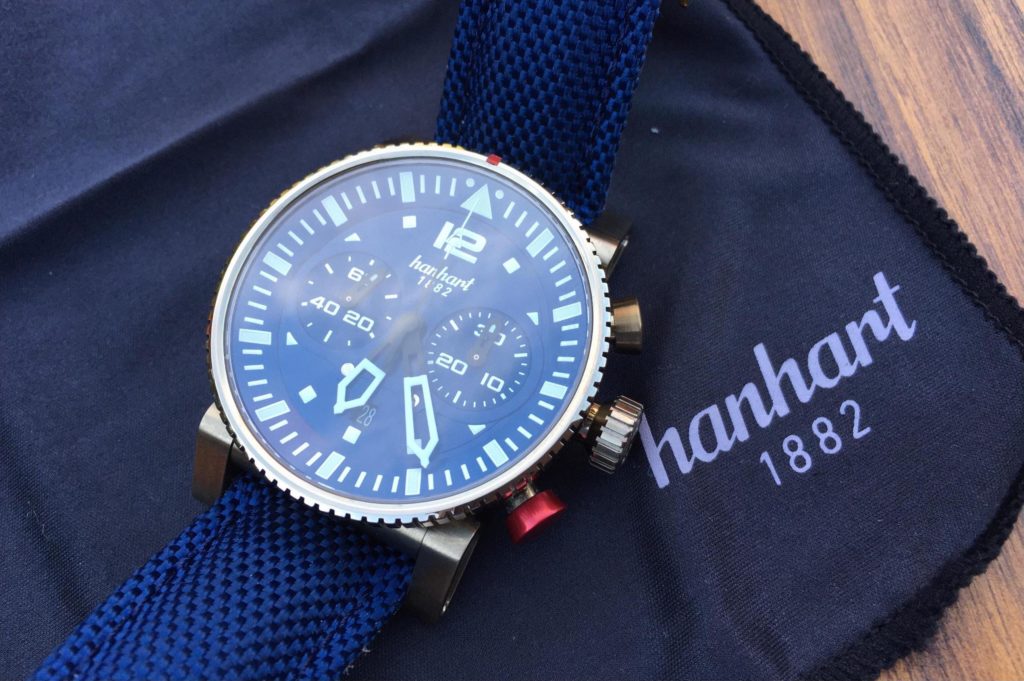 Full view of timepiece with Hanhart Logo