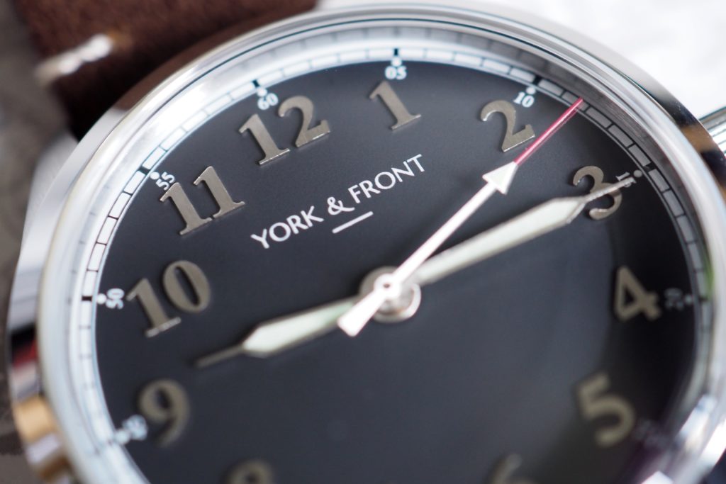 Macro of dial and York Front logo