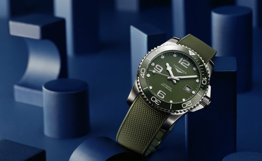 Hydroconquest green longines rubber band