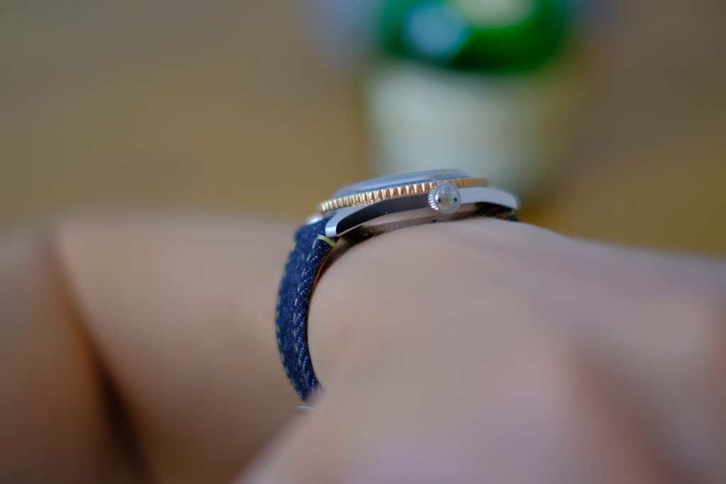 Crown and lugs on wrist
