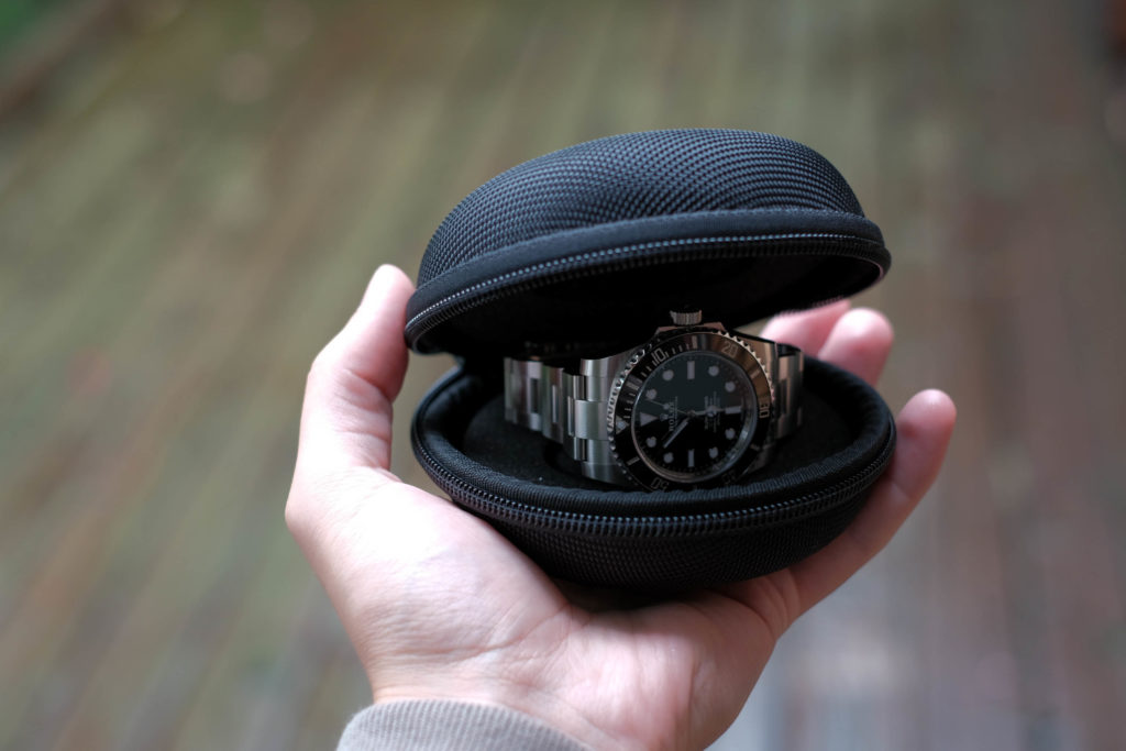 Watch travel case in the hand