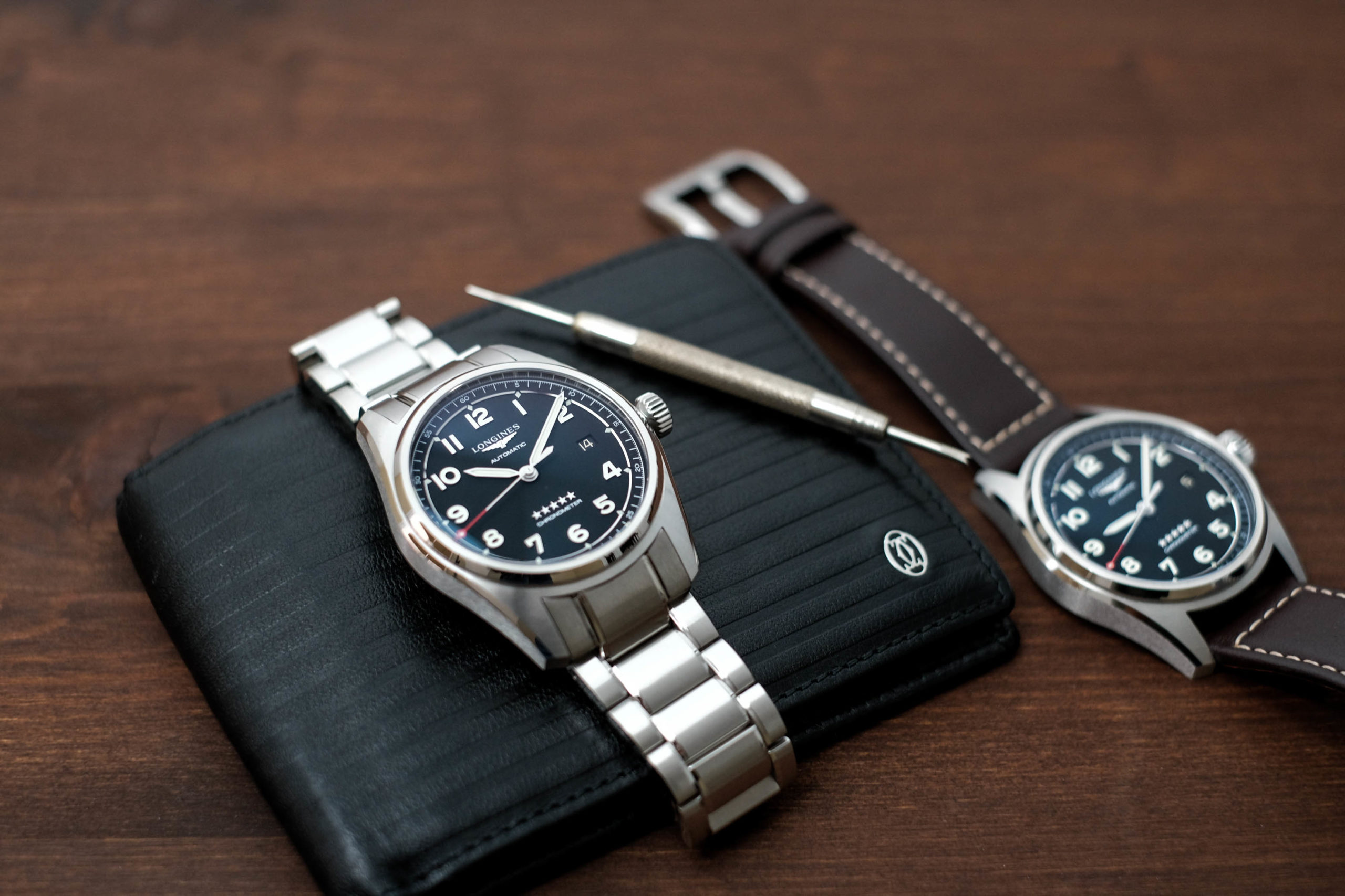Longines Spirit on bracelet and leather band