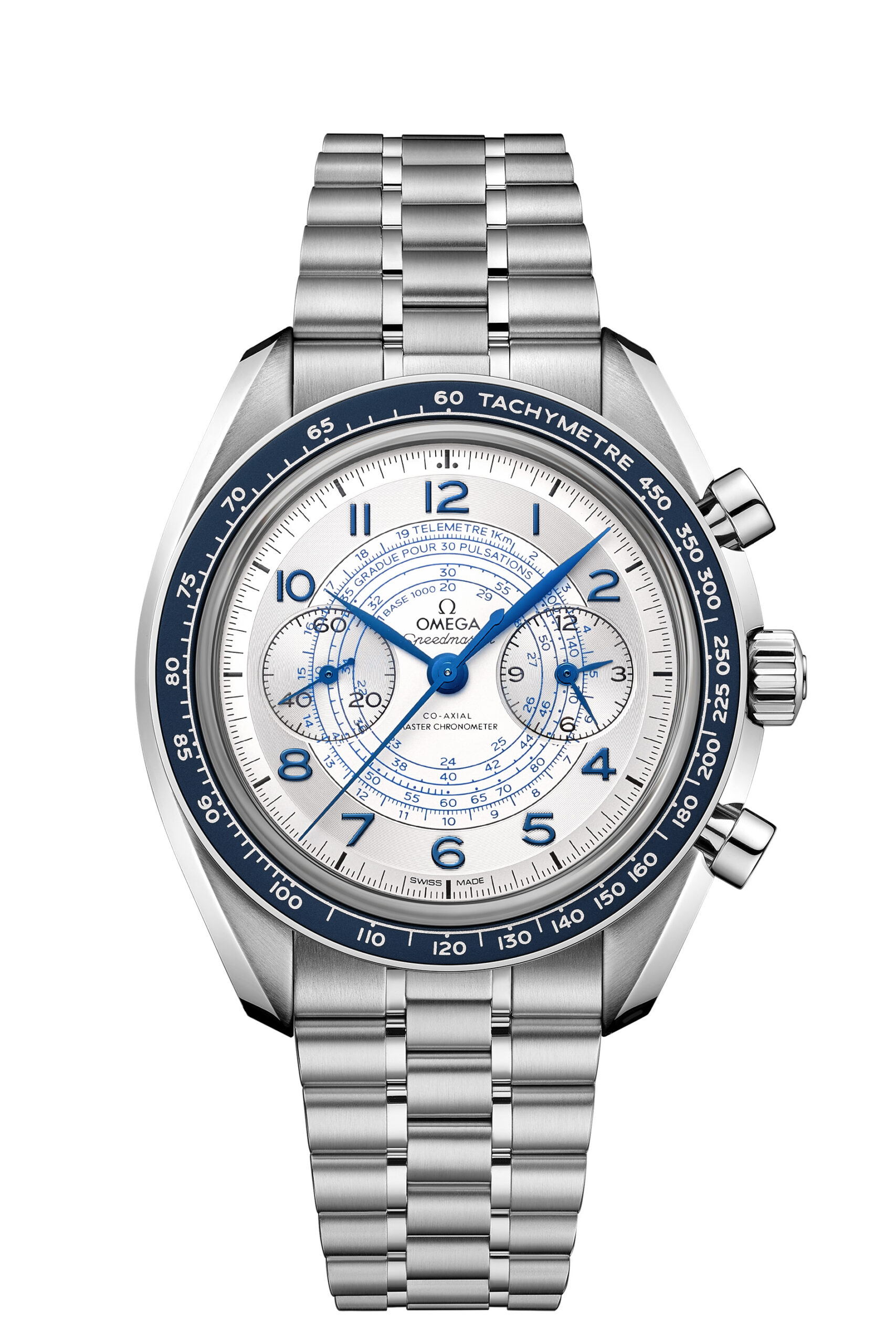 Speedmaster Chronoscope with silver white dial on bracelet