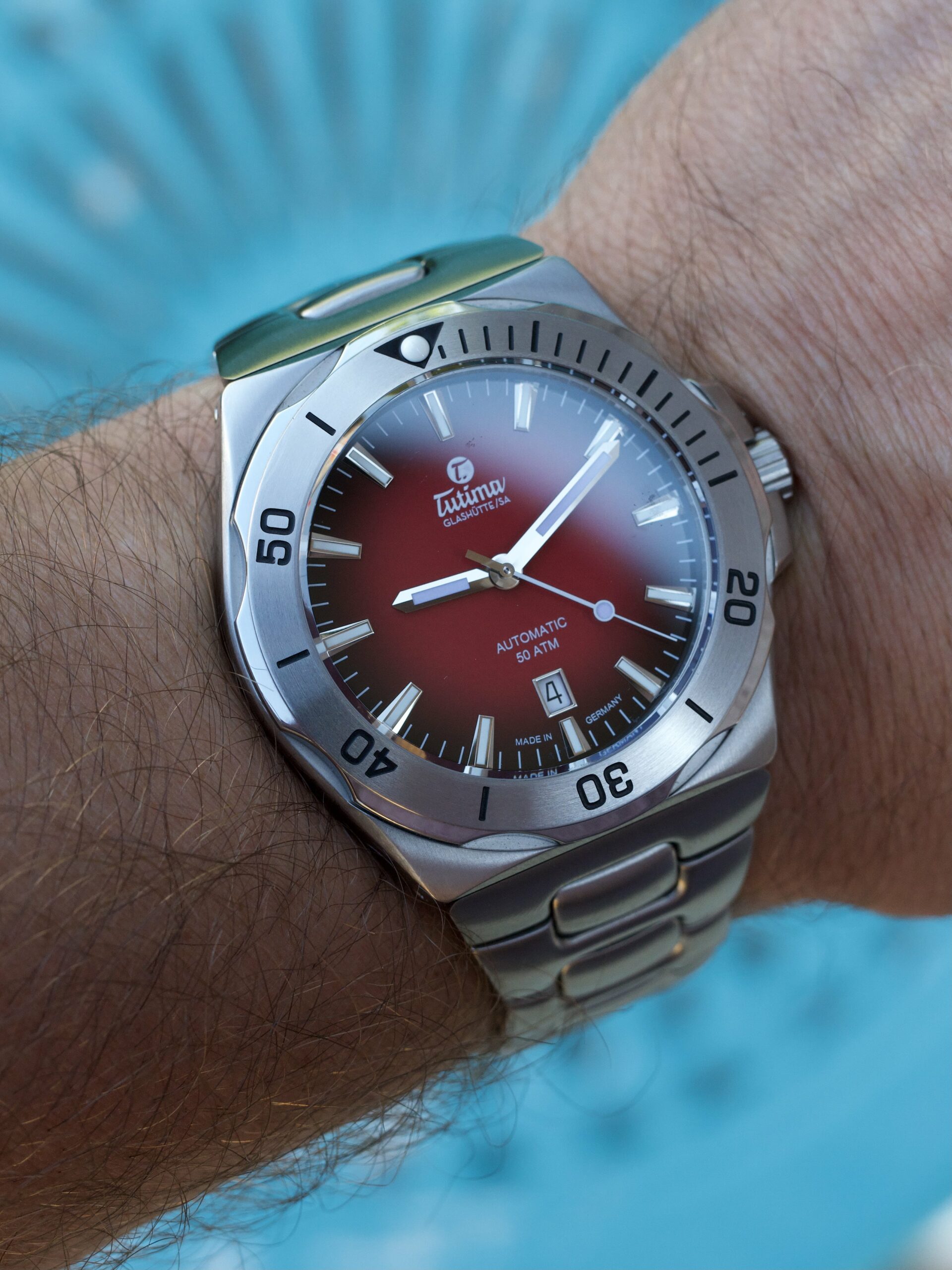 M2 Seven Seas S on wrist at pool