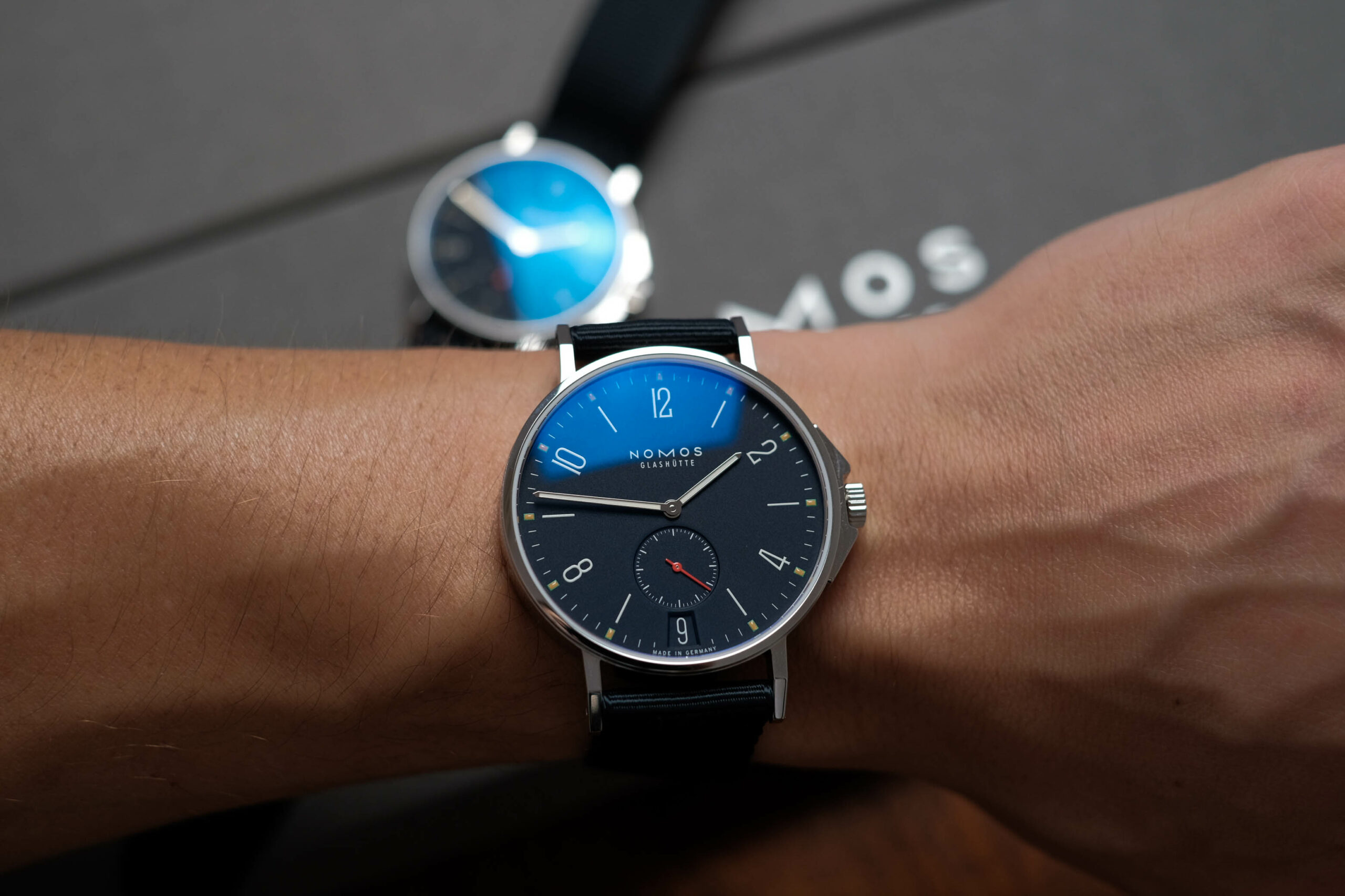 Nomos Ahoi with Date wrist shot