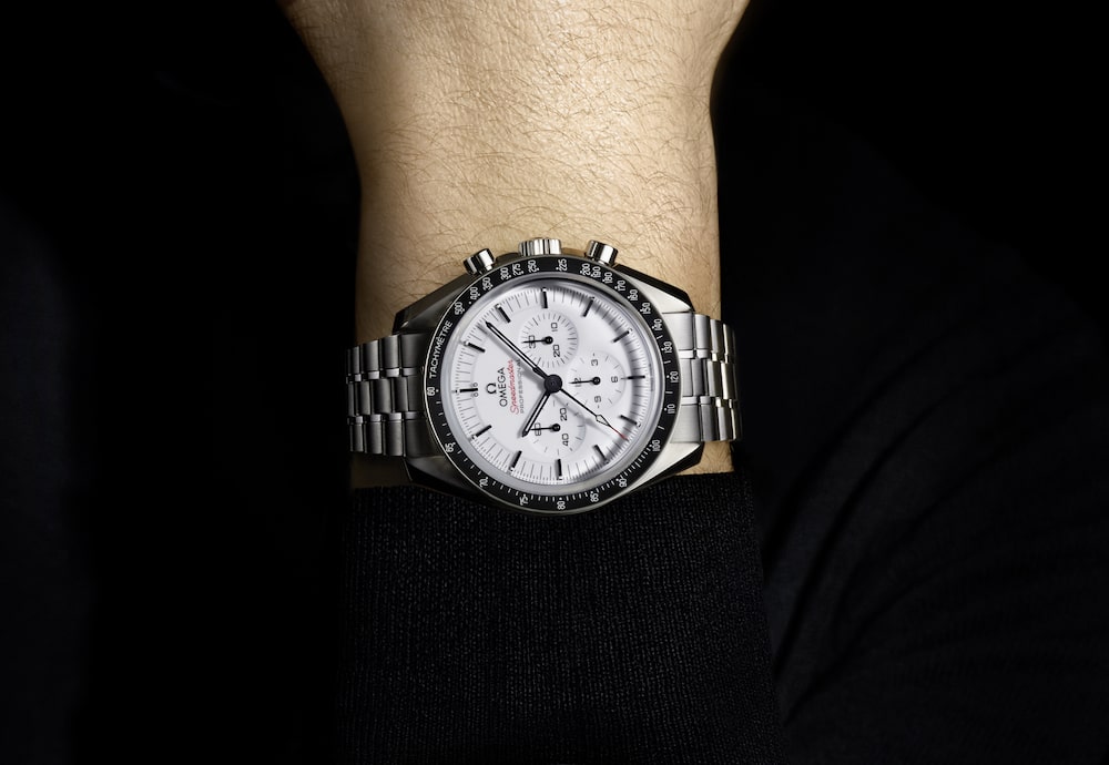 Omega Speedmaster Moonwatch White Dial Wrist Shot