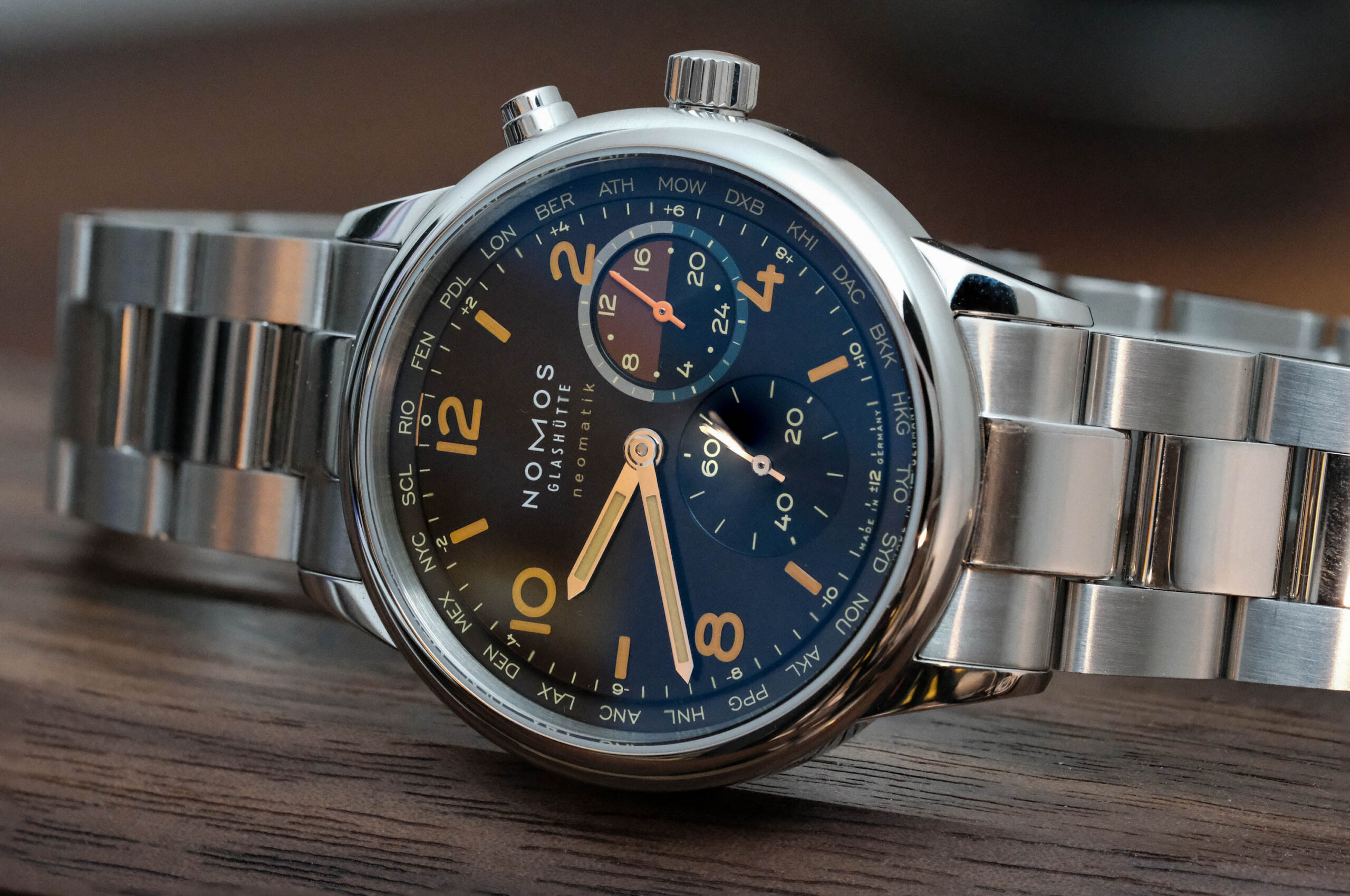 Nomos Club Sport Neomatik Worldtimer Dial Macro